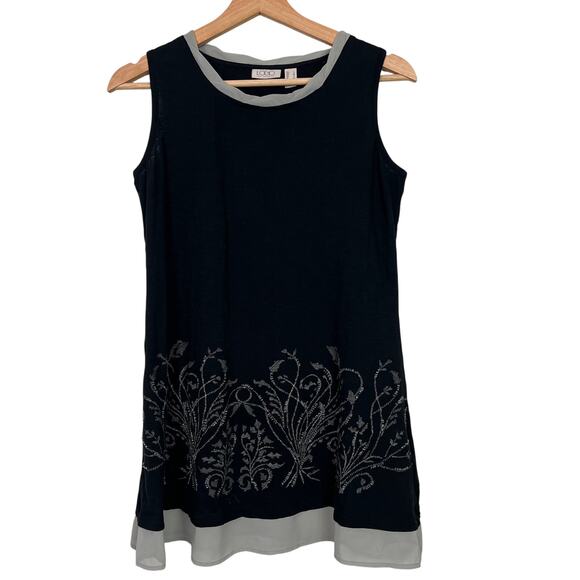 LOGO by Lori Goldstein Small Embellished Slub Knit Tank Tunic with Chiffon Trim - Picture 1 of 8